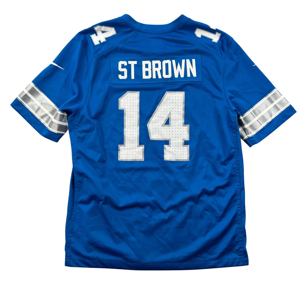 Nike Detroit Lions St Brown 14 Football Jersey Mens XL Blue NFL Sportswear Fan